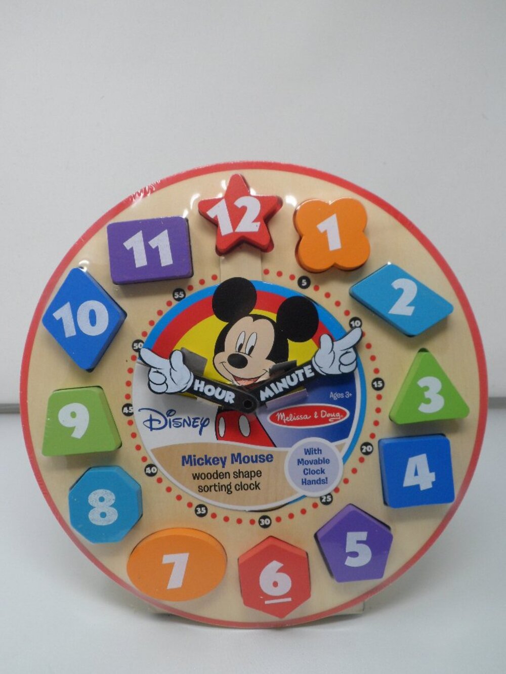 New Melissa & Doug Mickey Mouse Wooden Shape Sorting Clock
